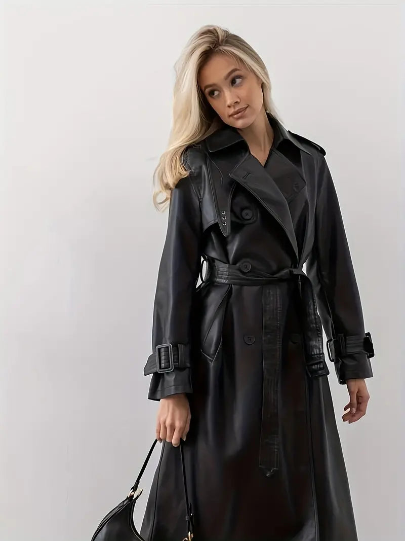 Shaine - Trenchcoat Lederjacke mit Gürtel