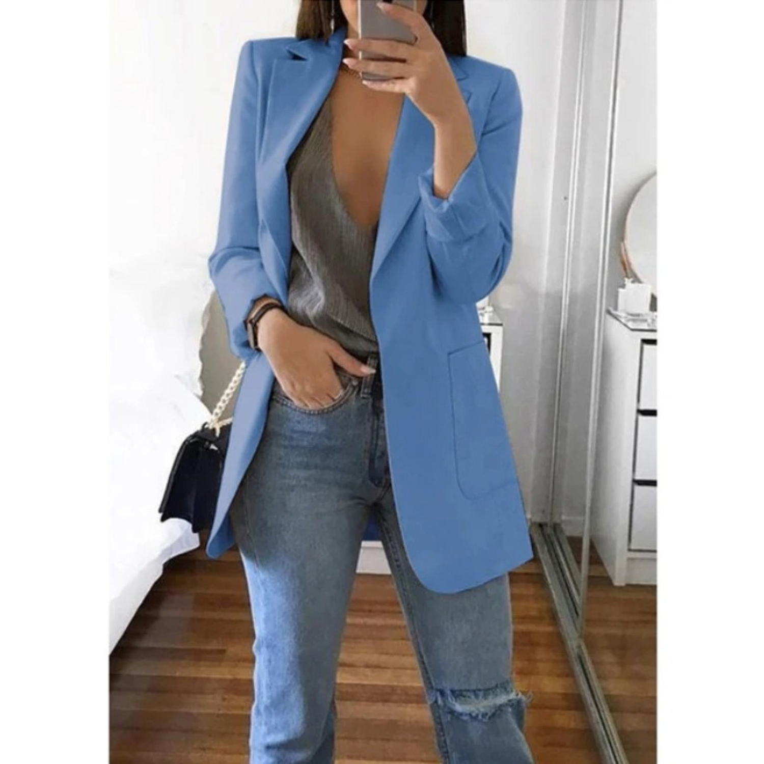 Blazer im Doppelreiher-Stil mit Druck für ein modernes Bürooutfit