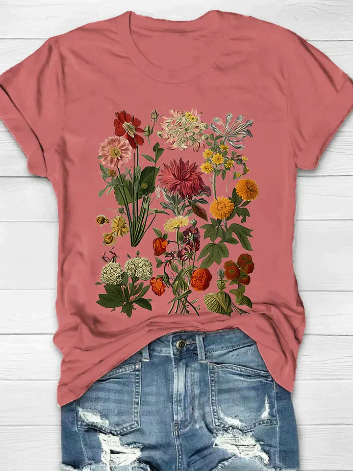 Vibeke - Vintage Blumen Print Damen-T-Shirt