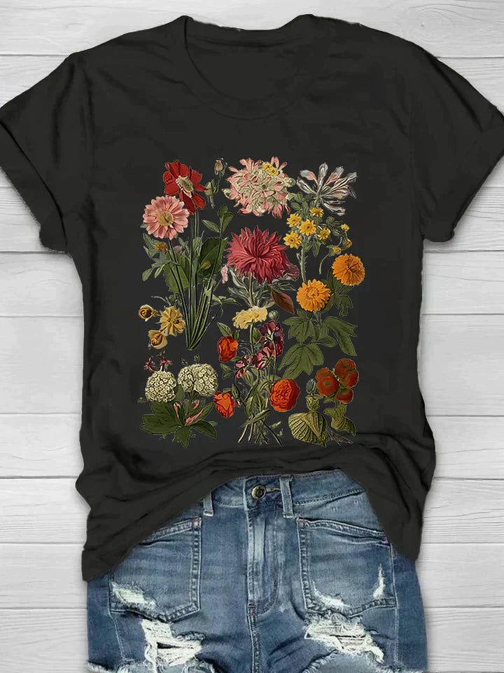 Vibeke - Vintage Blumen Print Damen-T-Shirt