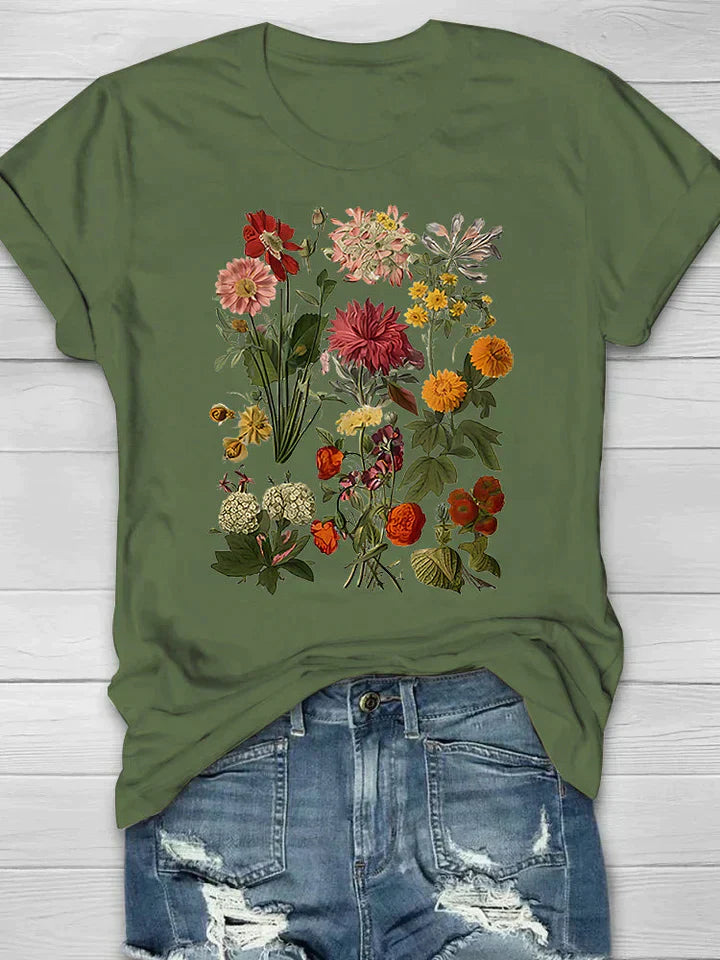 Vibeke - Vintage Blumen Print Damen-T-Shirt