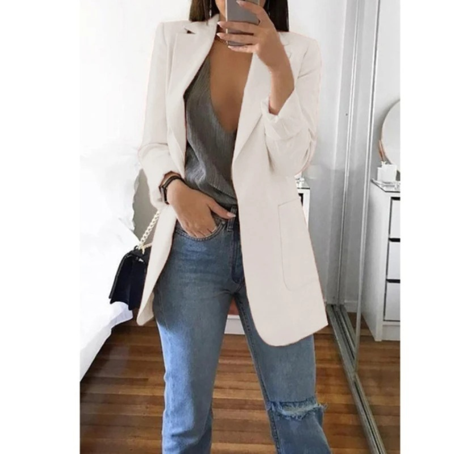 Blazer im Doppelreiher-Stil mit Druck für ein modernes Bürooutfit