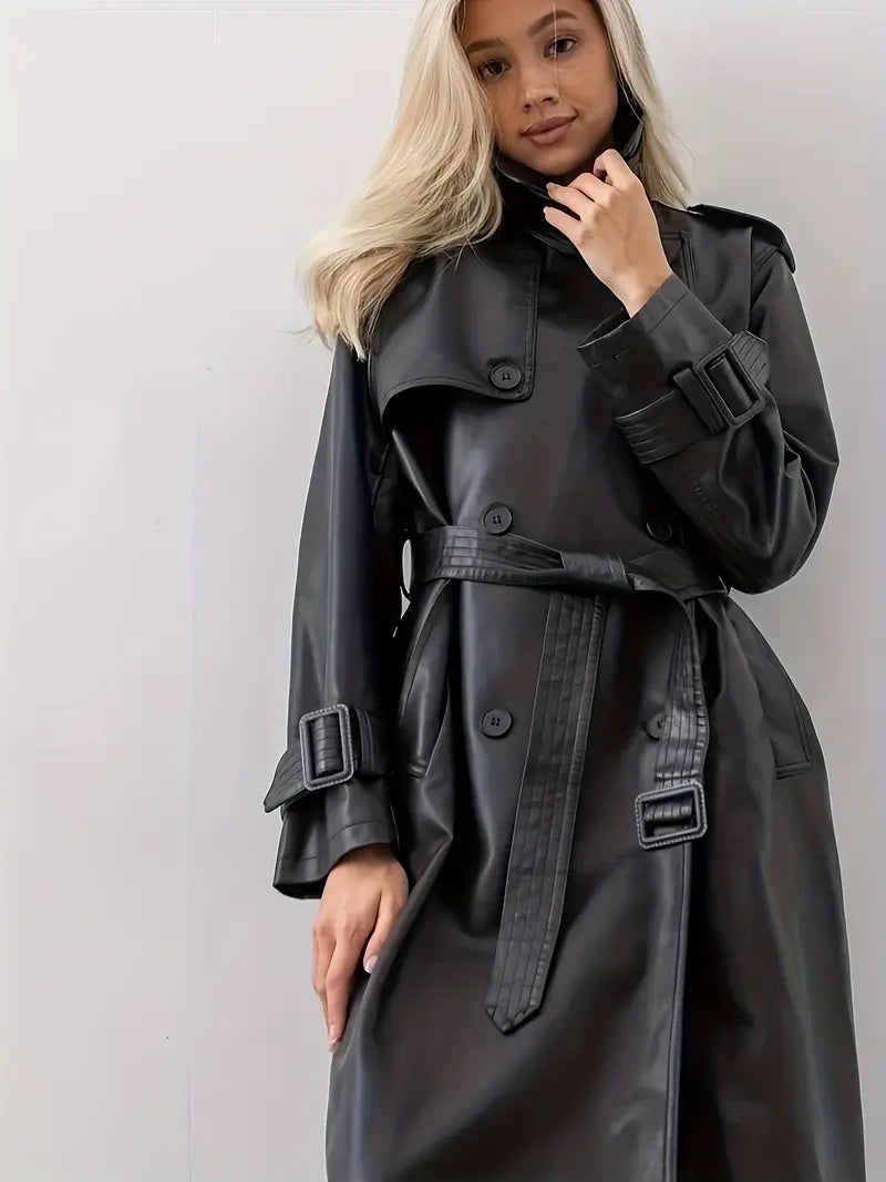 Shaine - Trenchcoat Lederjacke mit Gürtel