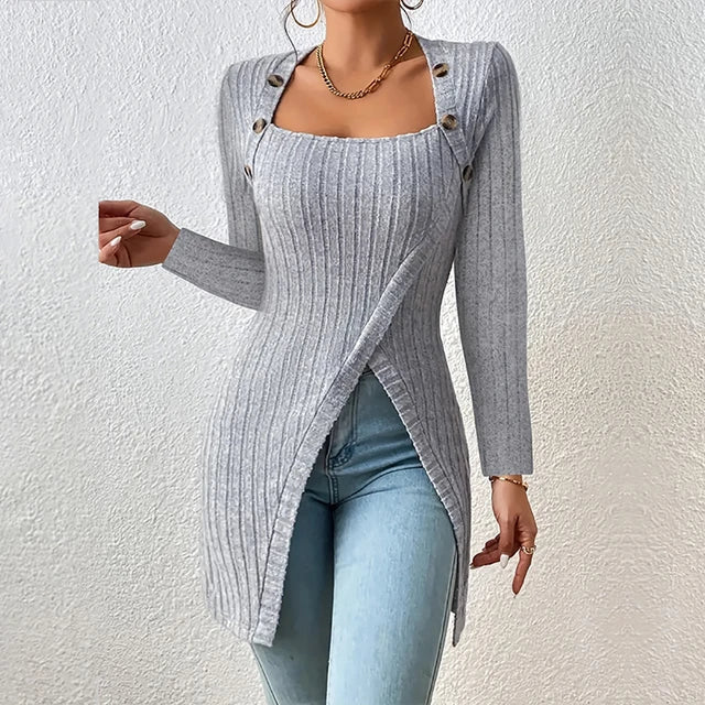 Jasmine - Eleganter Cardigan mit Unregelmäßigem Saum und Knopfakzenten