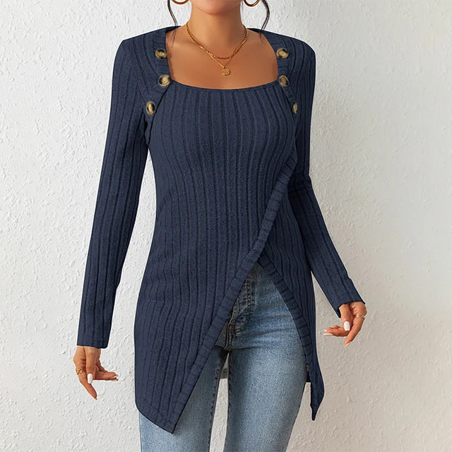 Jasmine - Eleganter Cardigan mit Unregelmäßigem Saum und Knopfakzenten