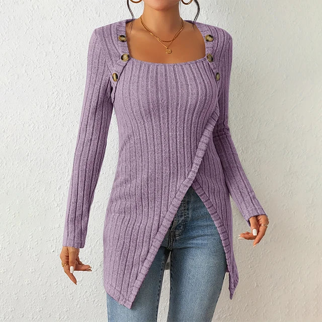 Jasmine - Eleganter Cardigan mit Unregelmäßigem Saum und Knopfakzenten