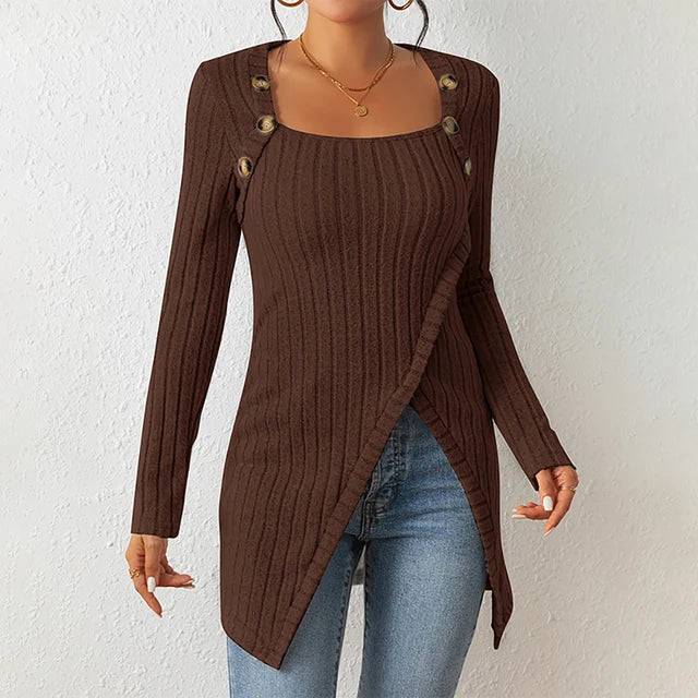 Jasmine - Eleganter Cardigan mit Unregelmäßigem Saum und Knopfakzenten