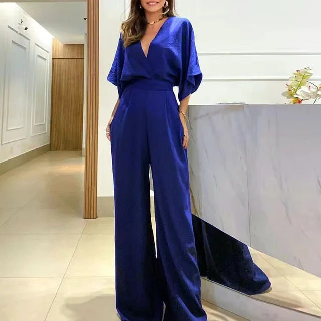 Odilia - Langarm-Jumpsuit mit tiefem V-Ausschnitt