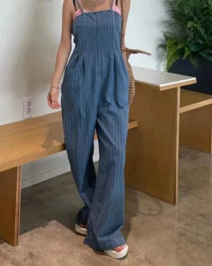 Belinda - Denim Jumpsuit mit weitem Bein und Streifenmuster