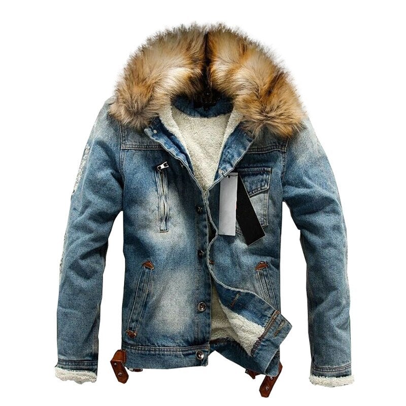 Herren Jeansjacke mit Fell