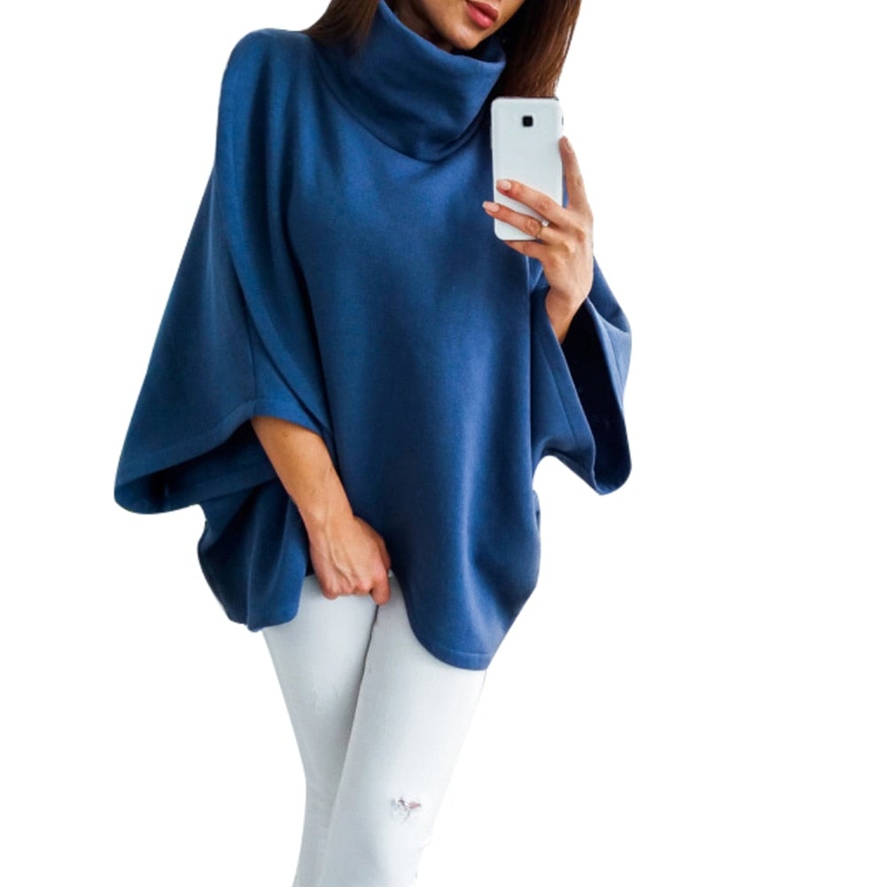 Poncho-Pullover mit Rollkragen für Damen