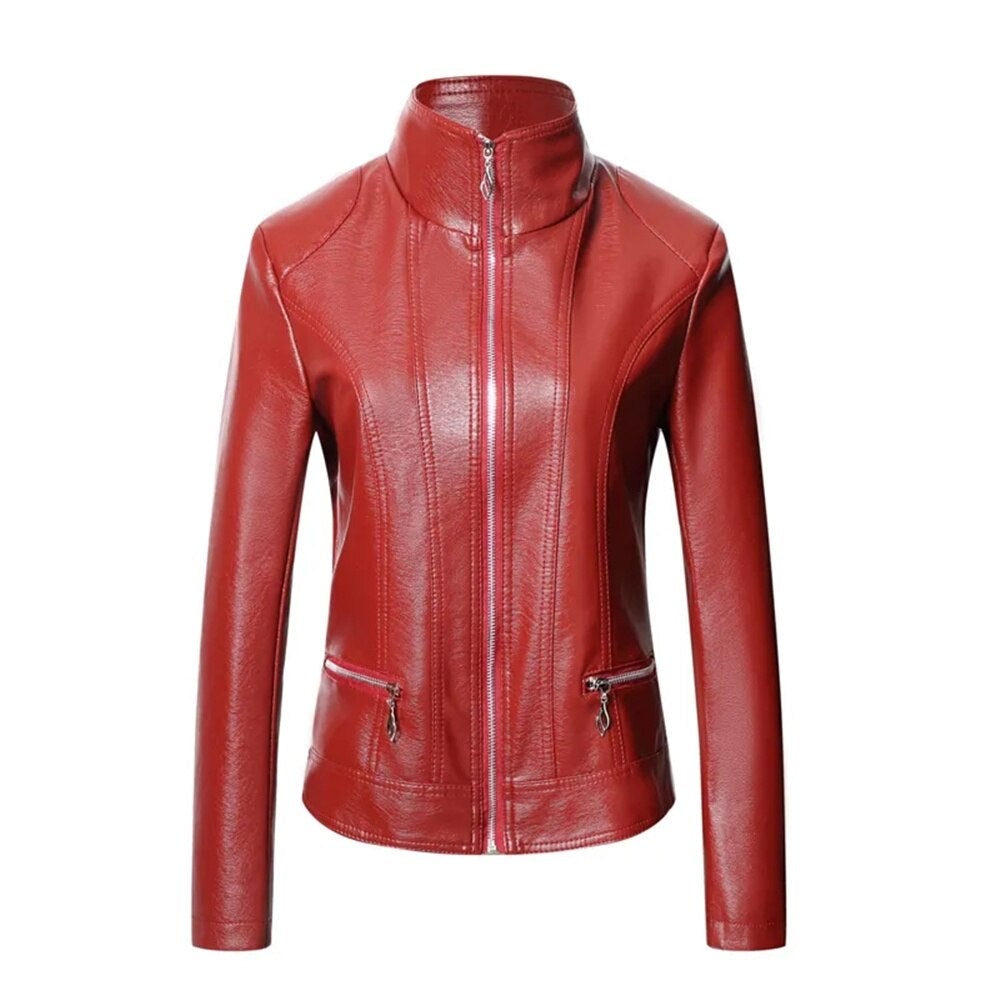 Damen Lederjacke mit Stehkragen