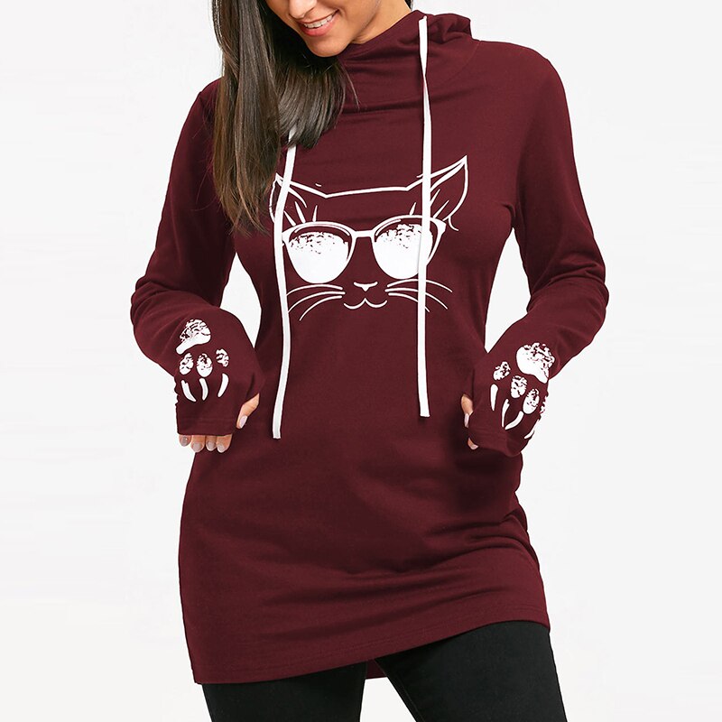 Damen-Sweatshirt mit Katzenmotiv mit Kapuze