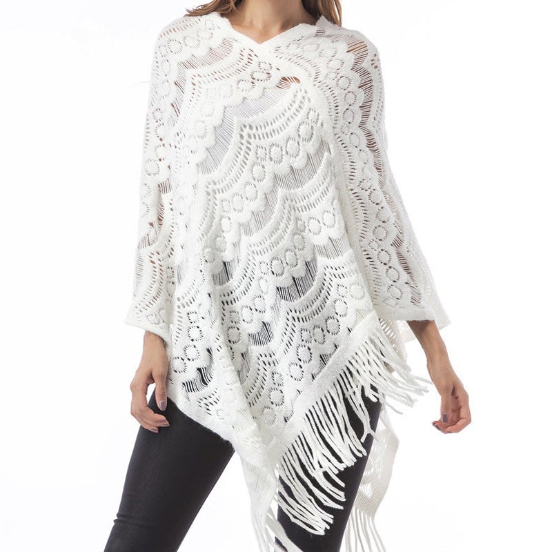 Poncho-Pullover für Damen mit Ziernähten