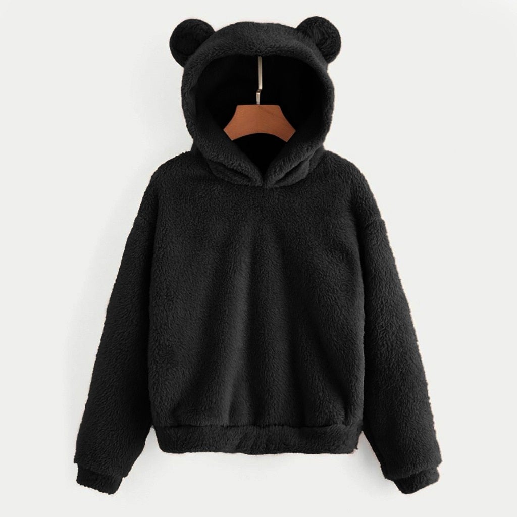 Damen-Fleece-Sweatshirt mit Teddybär-Ohren