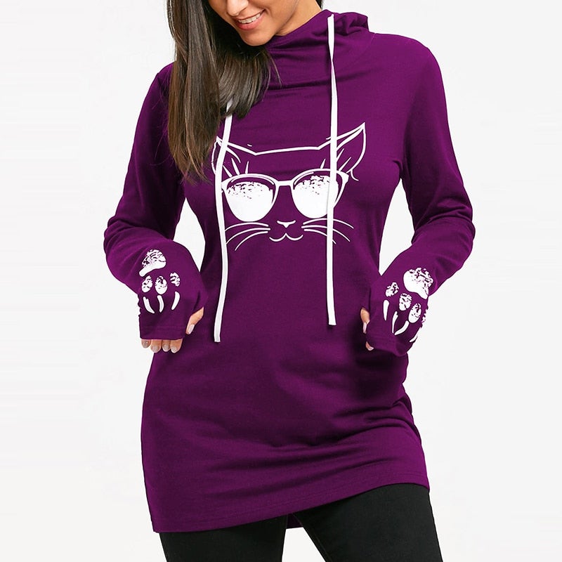 Damen-Sweatshirt mit Katzenmotiv mit Kapuze