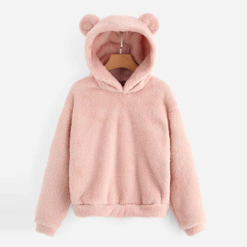 Damen-Fleece-Sweatshirt mit Teddybär-Ohren