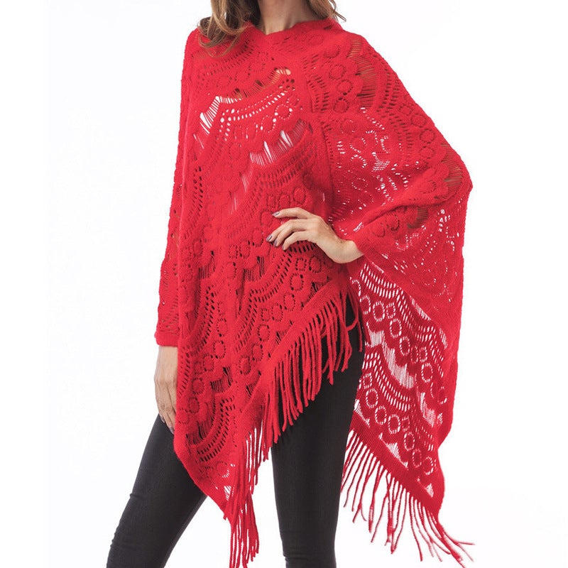 Poncho-Pullover für Damen mit Ziernähten