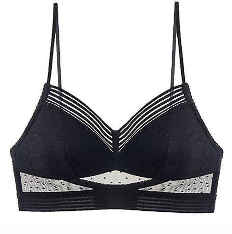 Bralette-BH mit offenem Rücken aus gepunktetem und gestreiften Mesh-Stoff