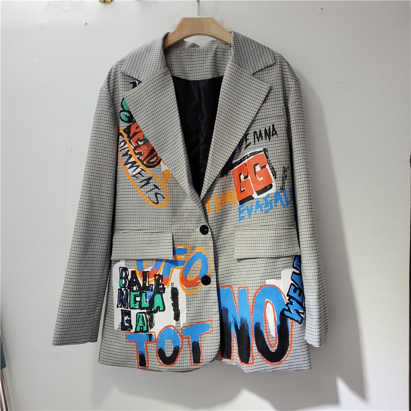 Blazer in Übergröße mit auffälligem Textdesign für Frauen