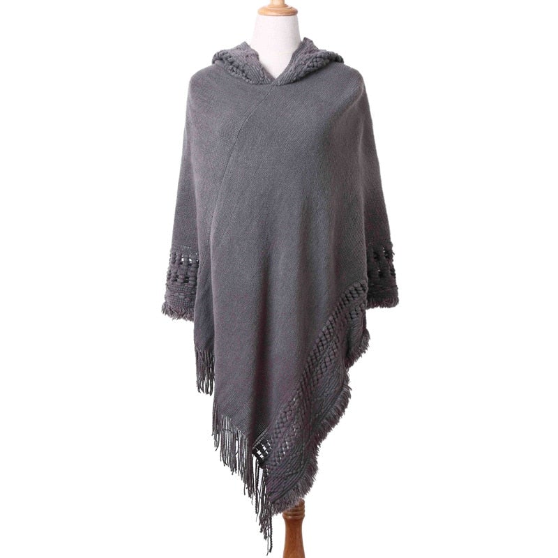 Poncho-Pullover für Damen mit Fransen