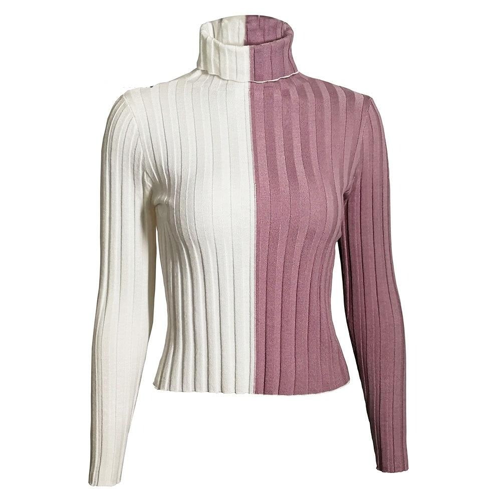 Zweifarbiger Rollkragenpullover für Damen