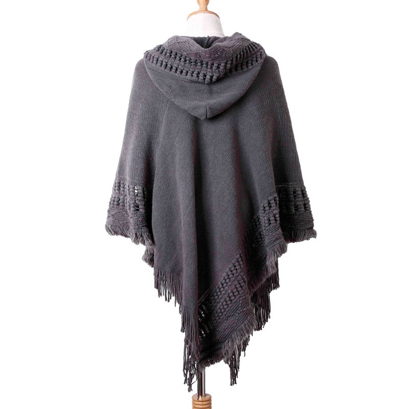 Poncho-Pullover für Damen mit Fransen