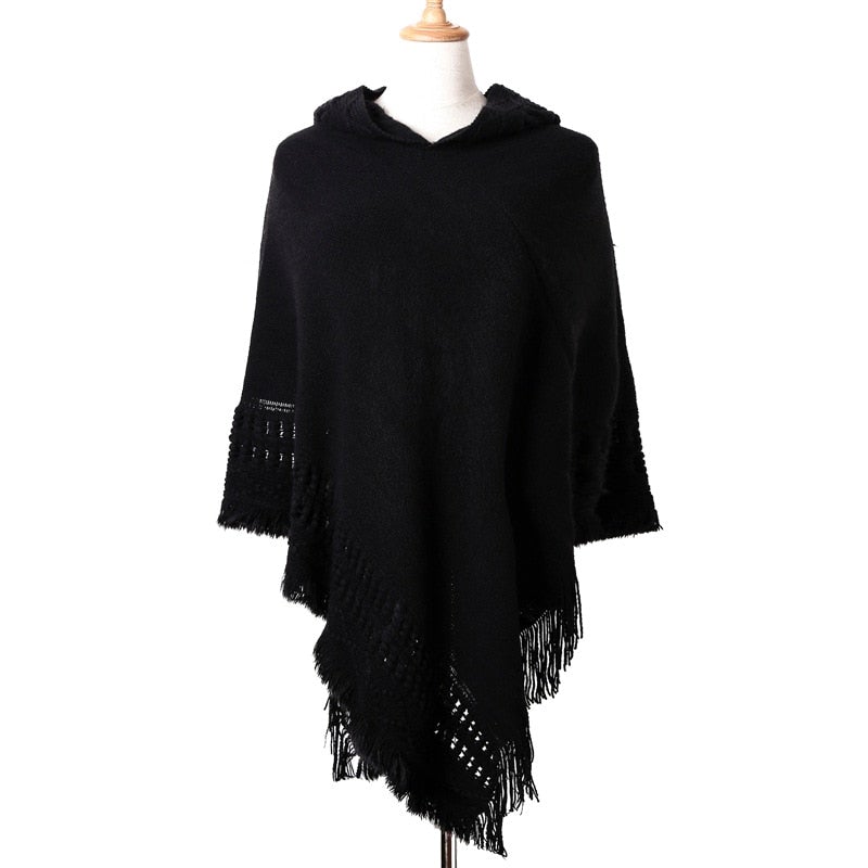 Poncho-Pullover für Damen mit Fransen