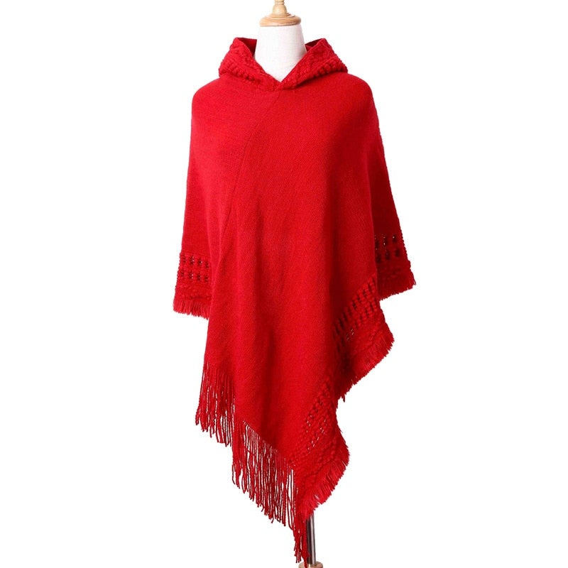 Poncho-Pullover für Damen mit Fransen