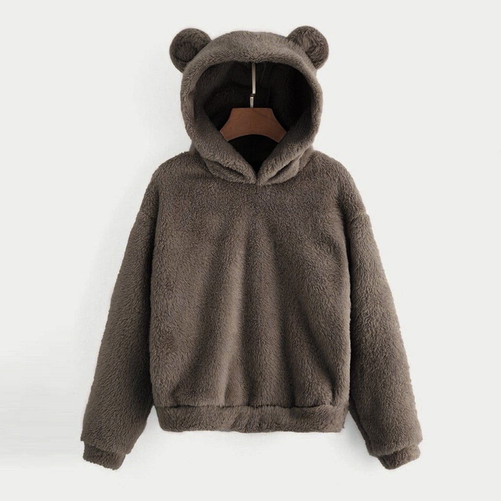 Damen-Fleece-Sweatshirt mit Teddybär-Ohren