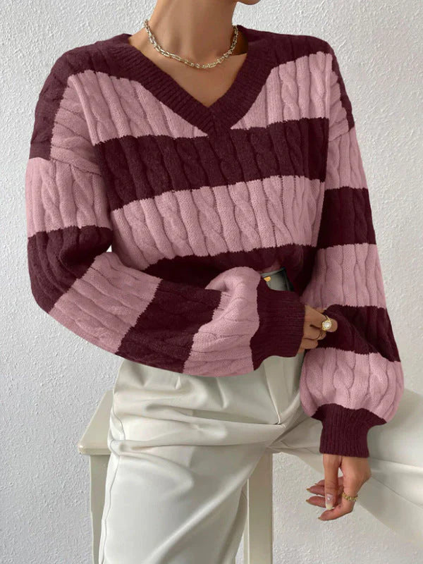 Aya - Gestreifter Pullover mit V-Ausschnitt Herbst/Winter