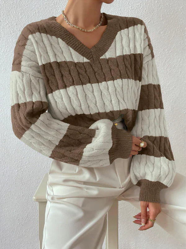 Aya - Gestreifter Pullover mit V-Ausschnitt Herbst/Winter