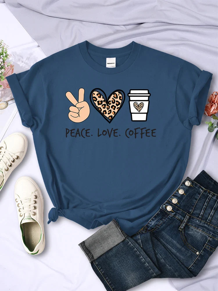 Gracia - Peace Love Coffee Prints Damen T-Shirt aus Baumwolle