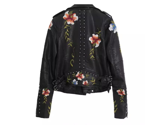 Cassandra | Damen Lässiges Motorrad Jacke | Blumen Druck