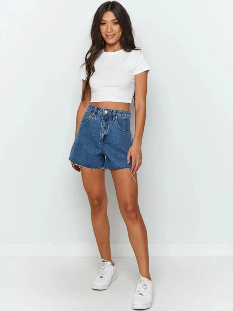 Henley - Crop Top Rundhals-T-Shirt