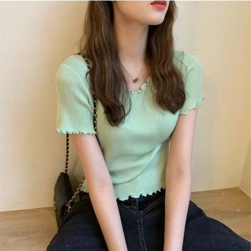 Giulia - Sommerliches T-Shirt im koreanischen Preppy-Stil