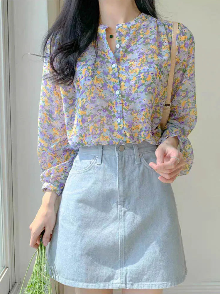 Nessa - Chiffon Bluse mit Print