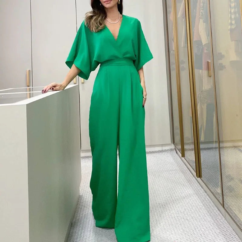 Odilia - Langarm-Jumpsuit mit tiefem V-Ausschnitt