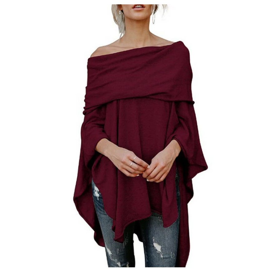 Poncho-Pullover für Damen mit nackten Schultern