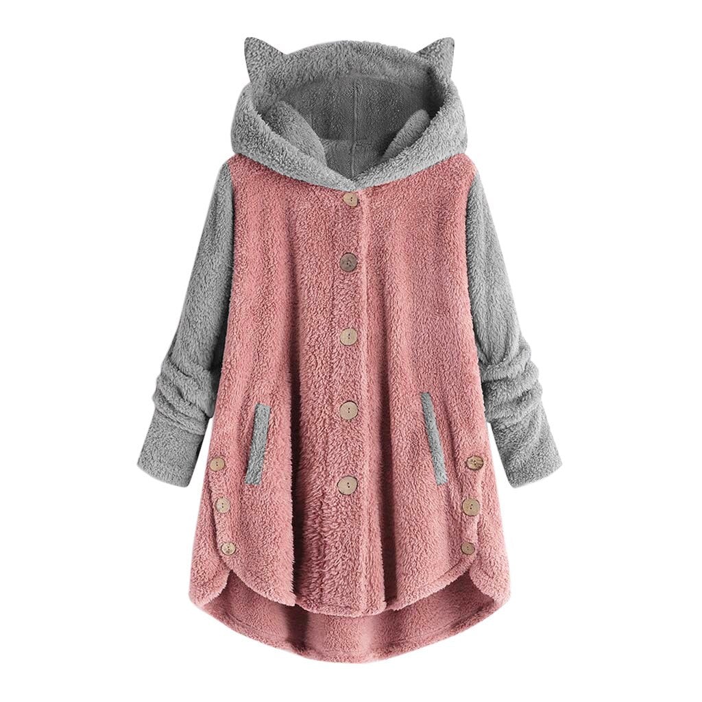 Damen-Fleece-Sweatshirt mit Katzenohren und abgesetzten Ärmeln