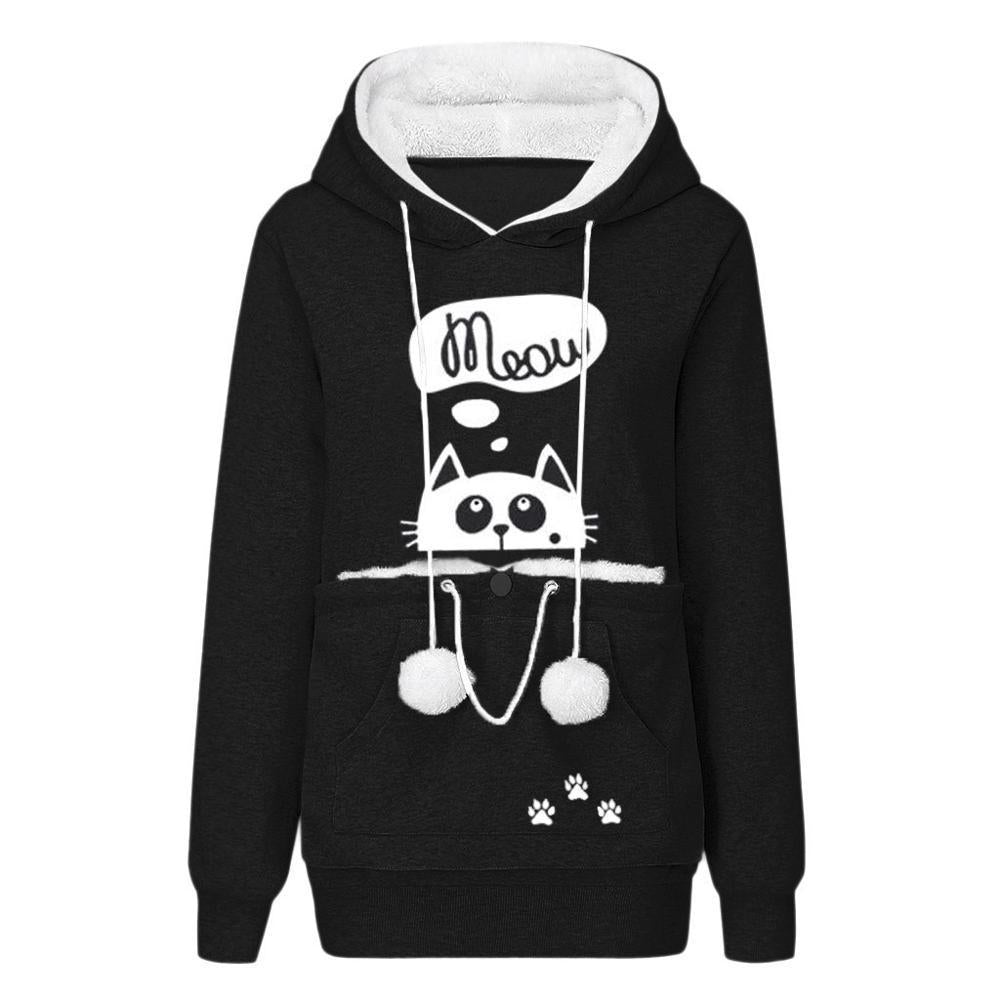 Damen-Sweatshirt mit Katze und Bommeln