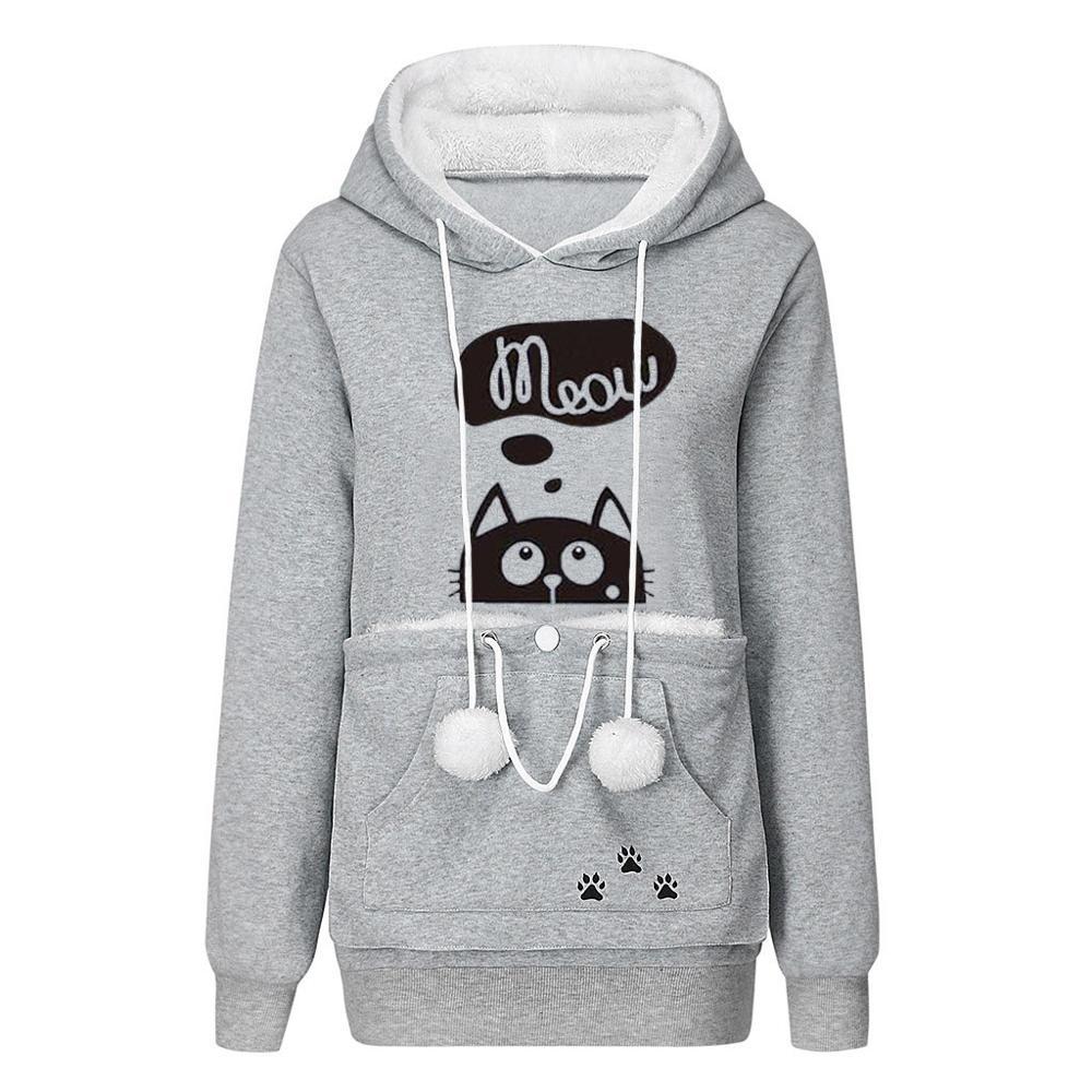 Damen-Sweatshirt mit Katze und Bommeln