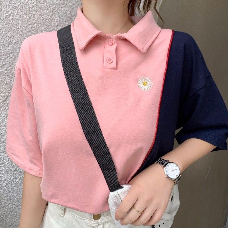 Damen-Poloshirt mit Blumenstickerei