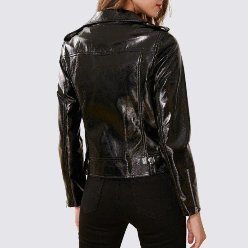 Damen Lederjacke aus glänzendem Material