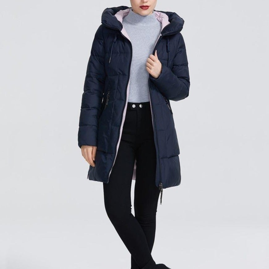 Längere Damen Winterjacke mit Stehkragen