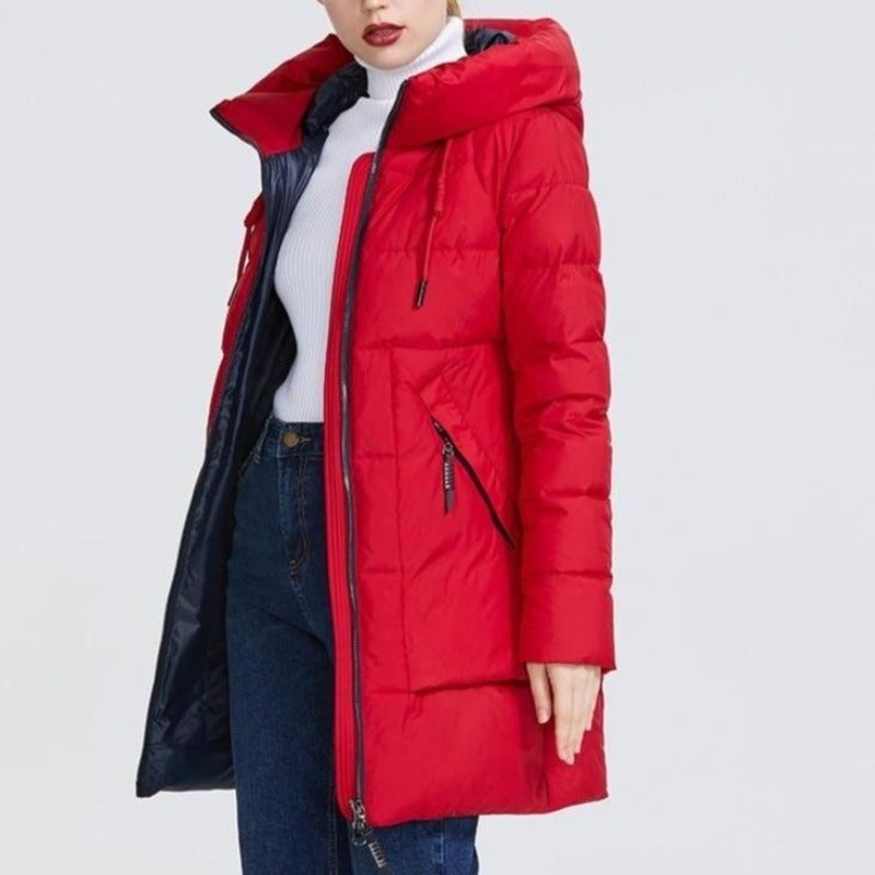 Längere Damen Winterjacke mit Stehkragen