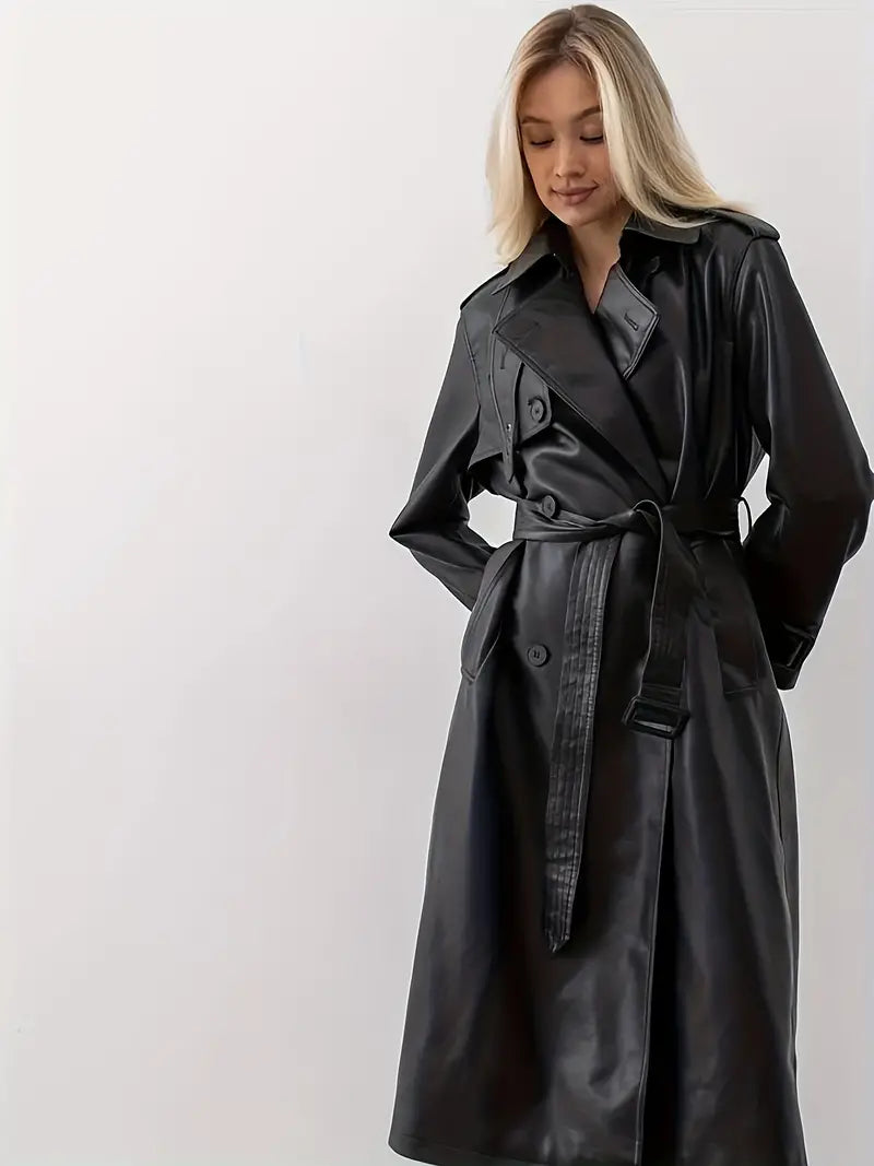 Shaine - Trenchcoat Lederjacke mit Gürtel