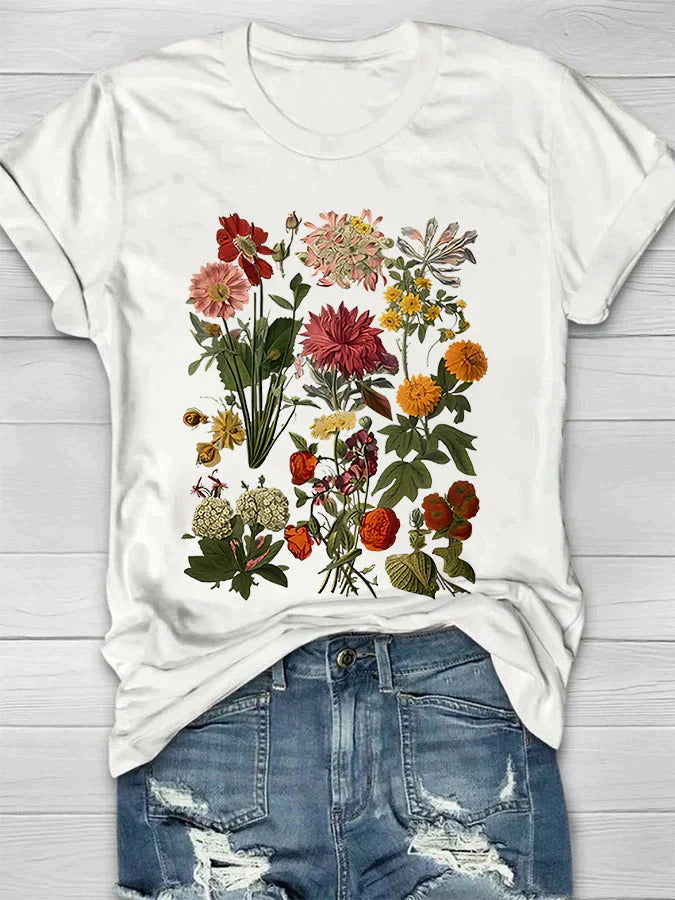 Vibeke - Vintage Blumen Print Damen-T-Shirt