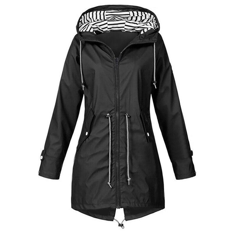 Damen-Regenjacke mit gestreifter Kapuze