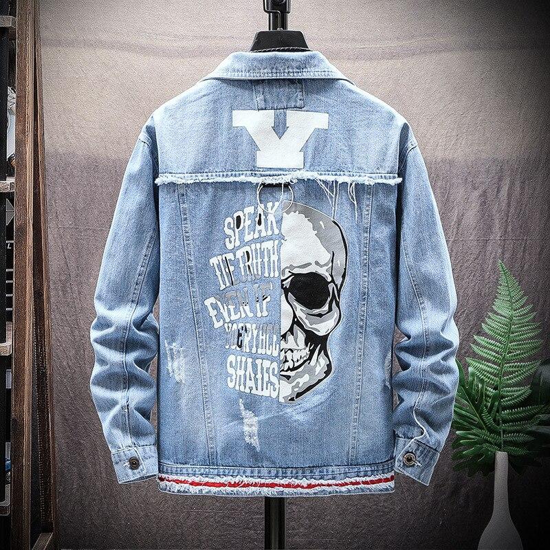 Herren-Jeansjacke mit Totenkopf-Motiv